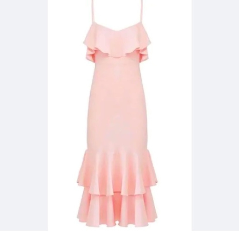 LIKELY 499 Revolve Pink Ruffle Midi Dress Size  2